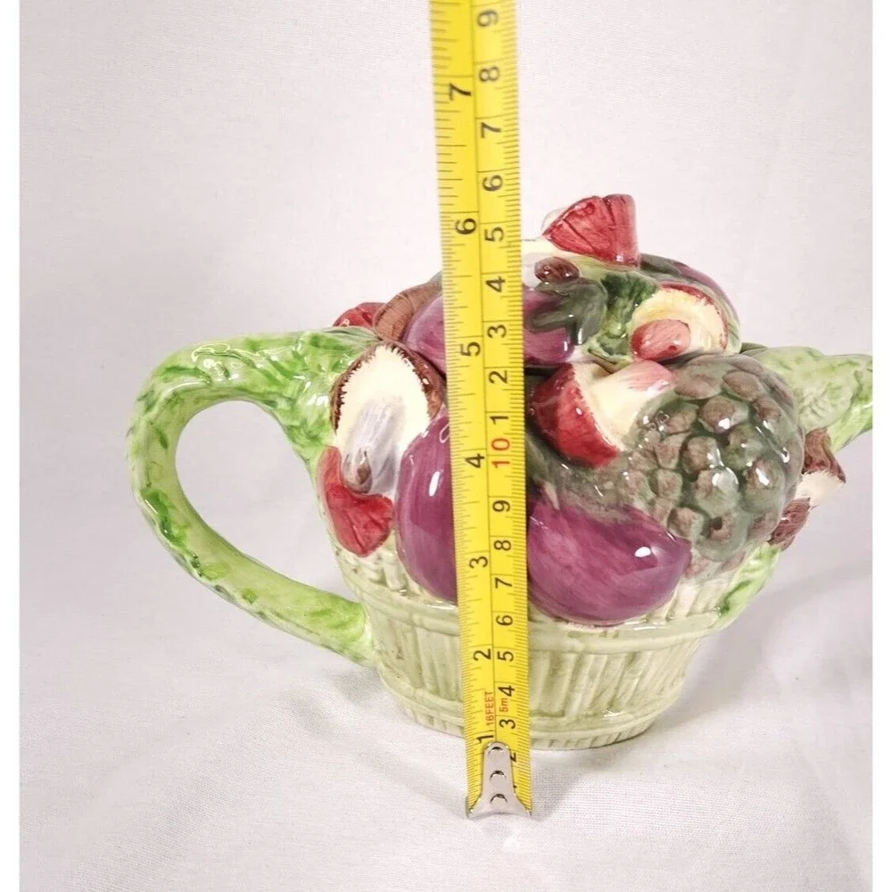 Ceramic‎ Vegetable Basket tea pot Mushrooms eggplant decor green w lid